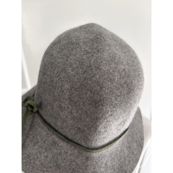 NWT TALBOTS Heather gray Felted Wool Bucket Hat Green Bow Suede Trim, Preppy - Picture 2 of 8